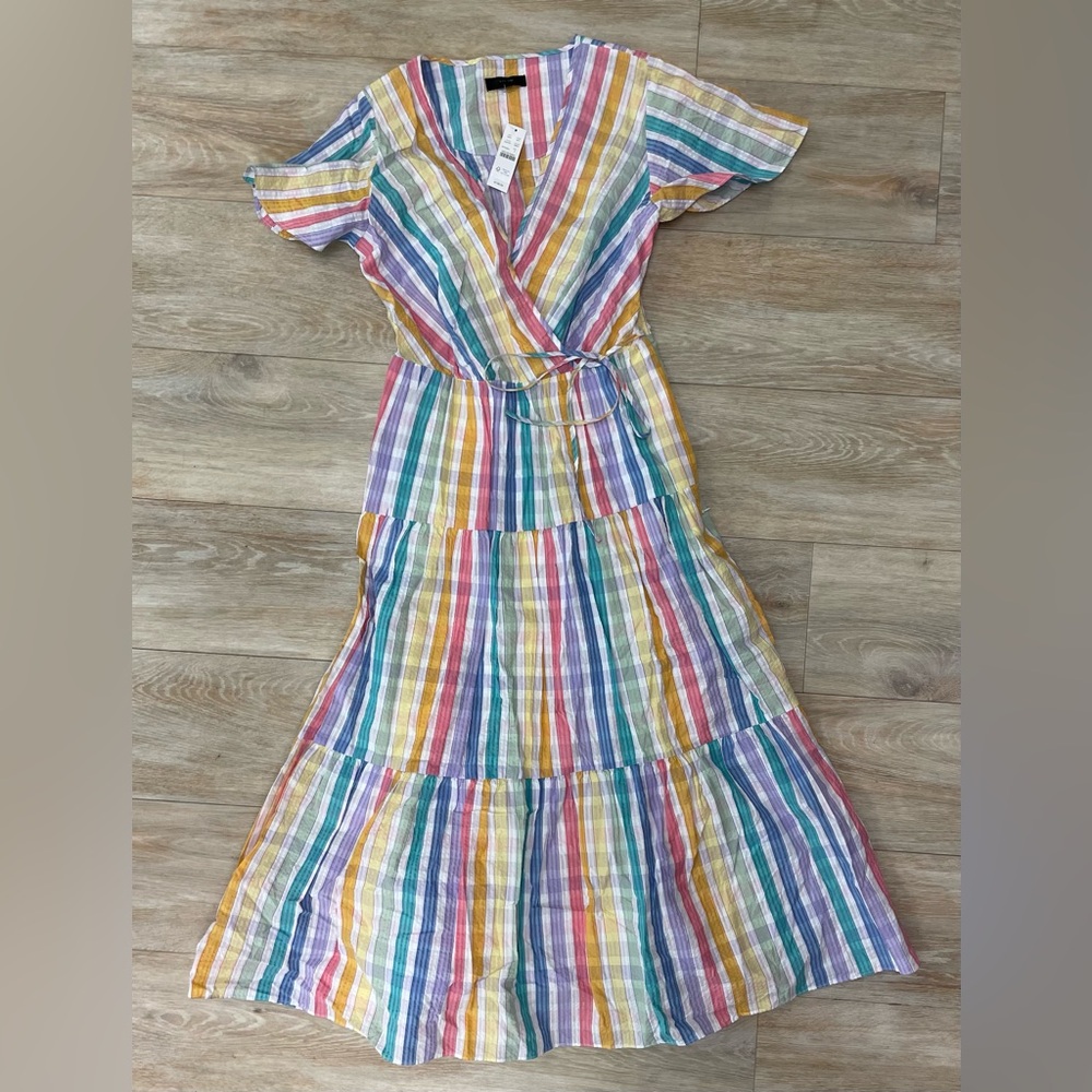 J.CREW cotton multicolor white striped fit & flare maxi dress size 2 NWOT